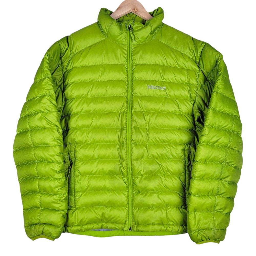 Marmot Jacket Men's XL 700 Fill Down Puffer Green Full Zip Pockets Insulated